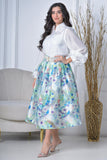 Floral blouse and skirt set with a Lulu belt, green and white 