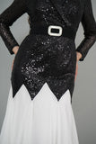 Two-tone sugar sequin evening dress, black