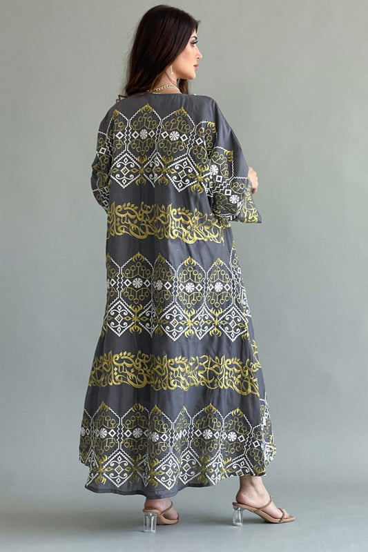 Jalabiya embroidered with Islamic patterns, gray colour 