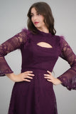 Short lace dress with purple feathers