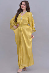 Yellow crystal embroidered split dress