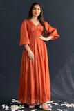 Orange pleated taffeta dress