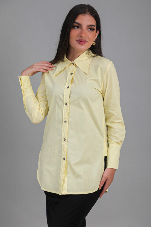 Solid yellow button-down collar shirt 