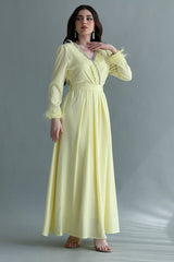 Yellow feather crystal crepe dress