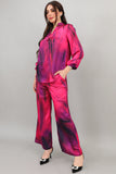 Two-piece set of pants and blouse, fuchsia color