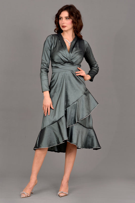 Evening dress with split design, olive color