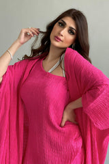 An elegant two-piece jalabiya with modern details, fuchsia color 