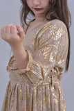 Girls' jalabiya with a dress design embroidered with golden beige sequins