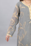 Gray Moroccan robe embroidered with shiny gold 