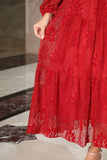 Floral lace midi dress with long sleeves, red 