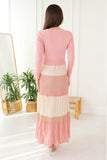 Pink long dress with heart neckline 