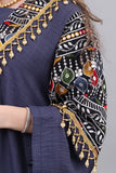 Embroidered oriental galabiya decorated with tassels and navy beads 