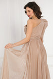 Beige one-shoulder shiny jersey dress