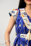 Girls' jalabiya embroidered with golden sequins, blue color 