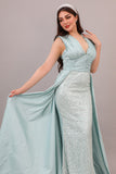 Tiffany color embroidered evening dress