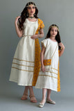 Kuwaiti girls' jalabiya embroidered with sequins, cumin colour 