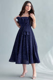 Evening dress with a cloche design and pleats on the chest, navy blue