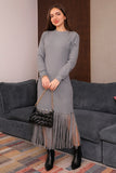 Long-sleeved fringed winter dress, gray 