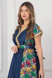 Shantoon robe, embroidered with colorful geometric patterns, navy blue 
