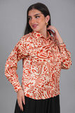 Satin look shirt with external pockets, brick color 