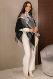 Elegant checkered winter shawl with a triangle cut, black 