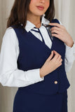 Blouse with tie neckline, navy blue