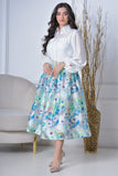 Floral blouse and skirt set with a Lulu belt, green and white 