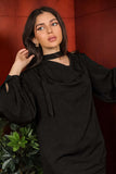 Pleated blouse with neck belt, black
