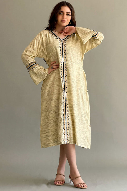 Moroccan embroidered robe with a beige belt