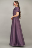 Mikado taffeta evening dress with bow sleeves, mauve color