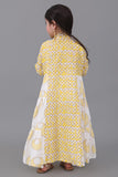 Girls' jalabiya with cloche design and Islamic patterns, yellow colour 