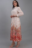 فستان كلوش بطبعات ازهار  لون اورنج