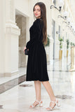 Black velvet short dress with bow collar 