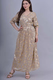 Jalabiya dress design embroidered with golden beige sequins