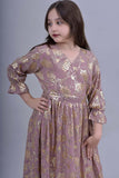 Girls' jalabiya with a dress design embroidered with fleshy gold sequins