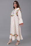 Linen robe embroidered and decorated with colorful tassels 