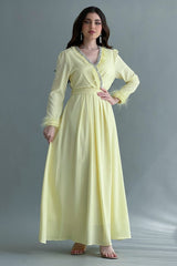 Yellow feather crystal crepe dress