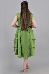 Green dress with ruffled split design