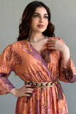 Floral dress with gold chain belt, orange color