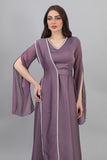 Satin cape dress with shawl shoulder design, mauve color