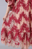 Lace robe with elegant design, red and beige color 