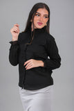 Black georgette shirt with ruffle collar 