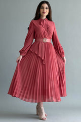 Birkins solid dress with split design in brick colour