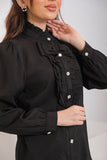 Black shirt with ruffles and crystal buttons 