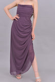 Draped chiffon dress with side slit, mauve color