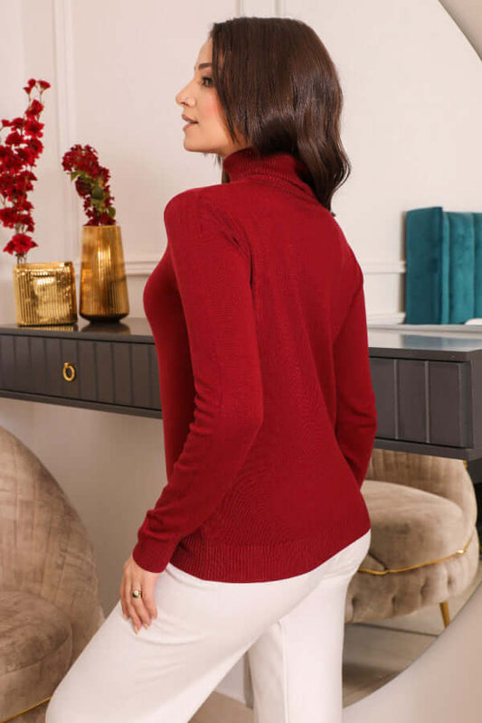Winter blouse with high collar and long sleeves, red 