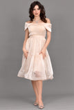 Chiffon short dress with crystal beads, sugar color