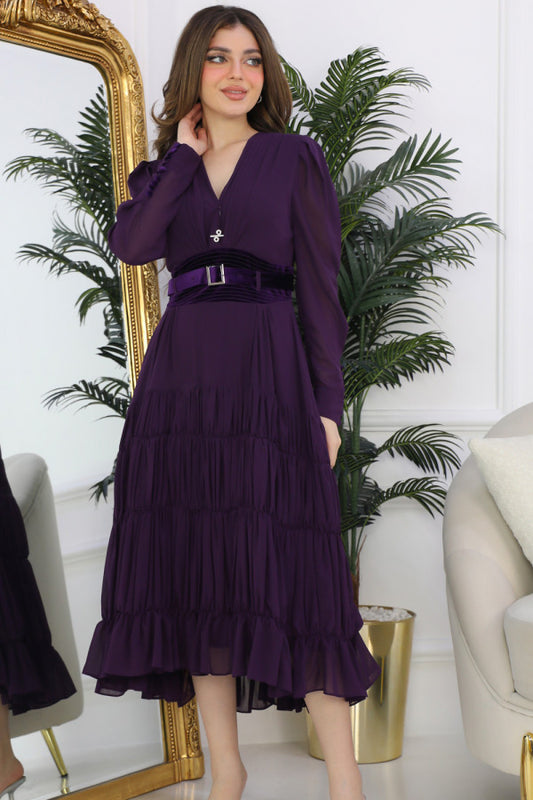 Solid color dress with ruffled layers, purple 