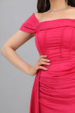 Satin evening dress, fuchsia color 