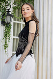 Evening dress with separate sleeves, black